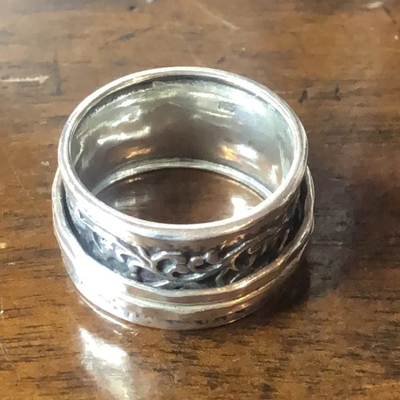 DIDAE Ornate Sterling Silver Wide Band Israeli Spinner Ring Sz. 8, 8-1/4, 10-1/4